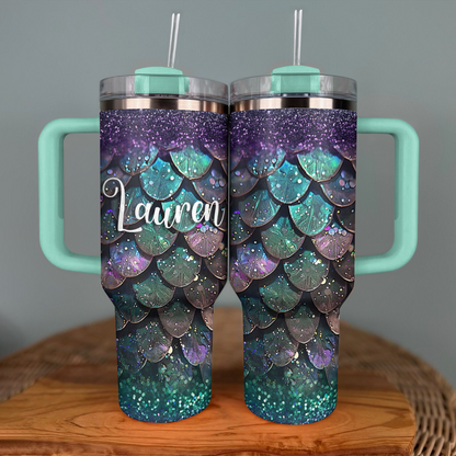 Shineful Glossy Personalized Tumbler Mesmerizing Teal And Purple Dragon Scale