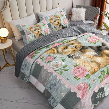 Ensemble de courtepointe toutes saisons Shineful 3 pièces Patchwork Rose Yorkie 