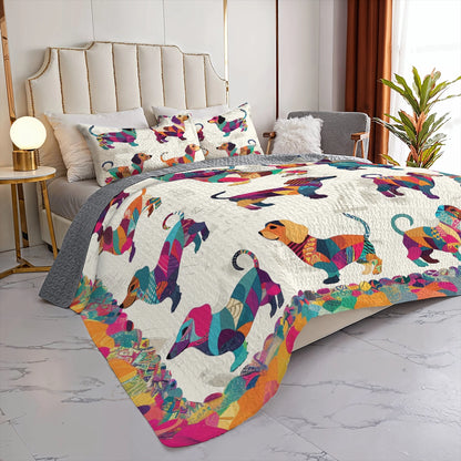 Ensemble de courtepointe toutes saisons Shineful 3 pièces Patchwork Dachshund Dreams