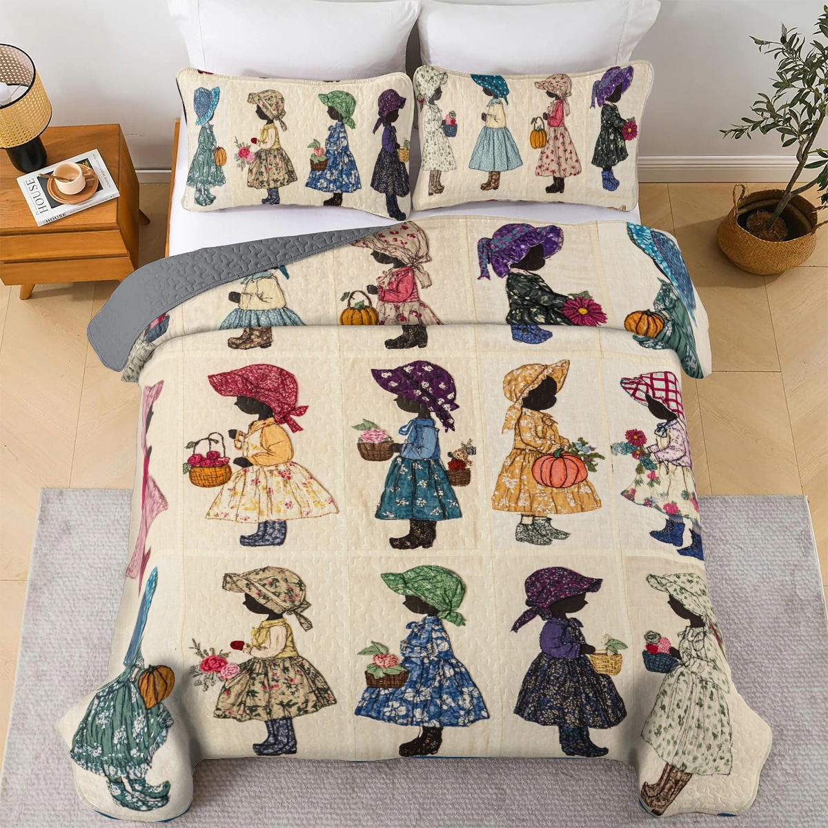 Shineful All Season Quilt 3-Piece Set Sunbonnet Sue Heirloom 