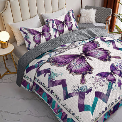 Shineful All Season Quilt 3-Piece Set Royal Butterfly Elegance