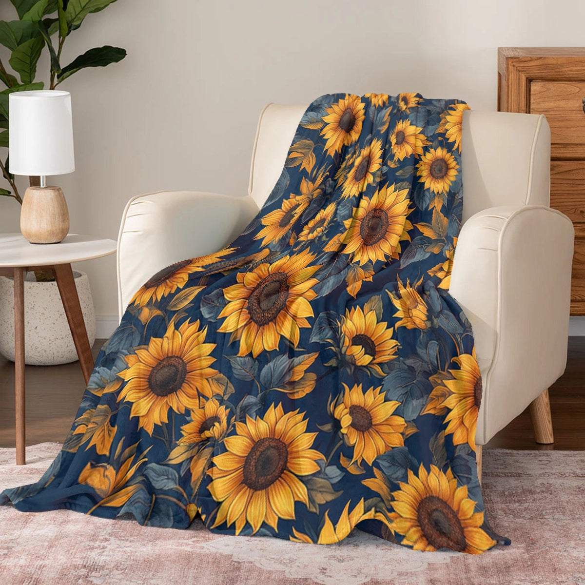 Couverture polaire brillante Bloom Golden Sunflower