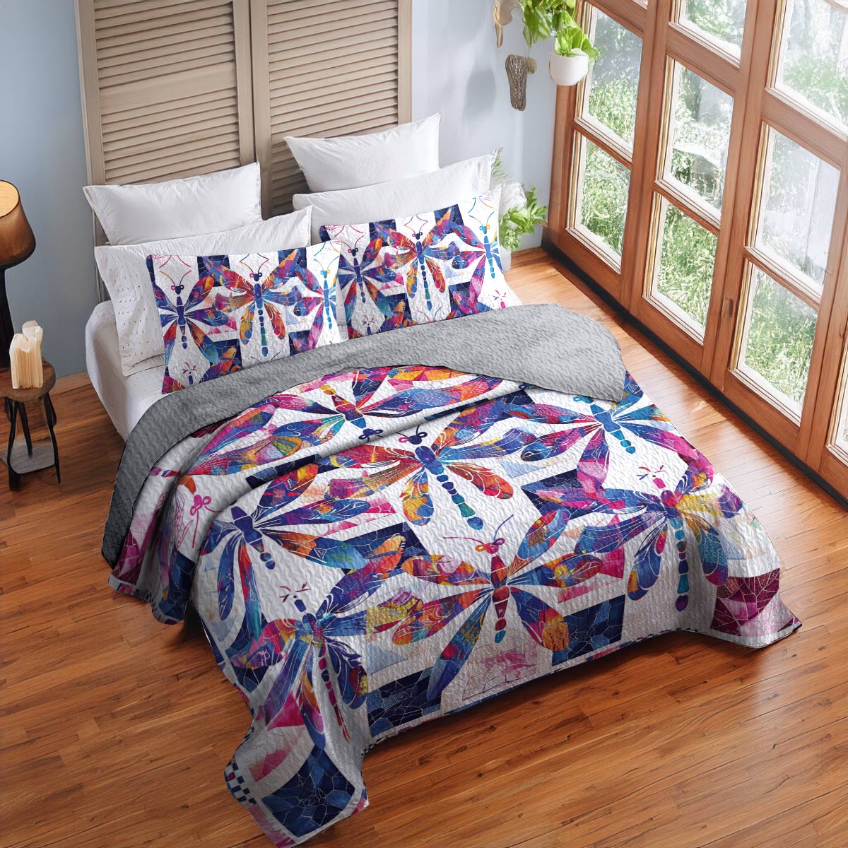 Shineful All Season Quilt 3-Piece Set Vibrant Dragonfly Bliss