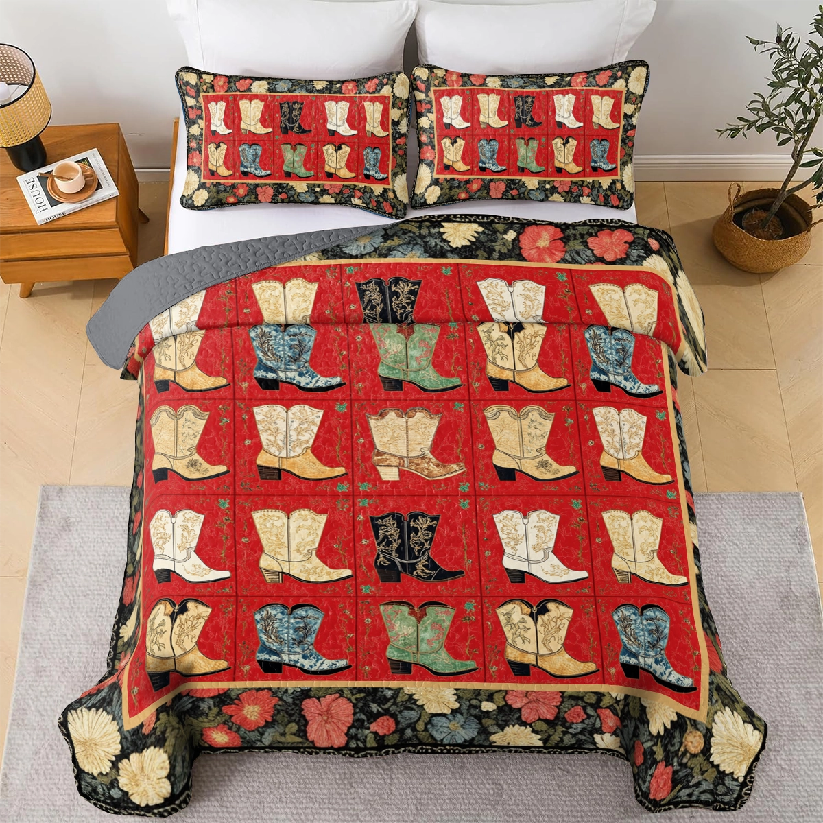 Shineful All Season Quilt 3-Piece Set Cowboy Kick Up Your Boots