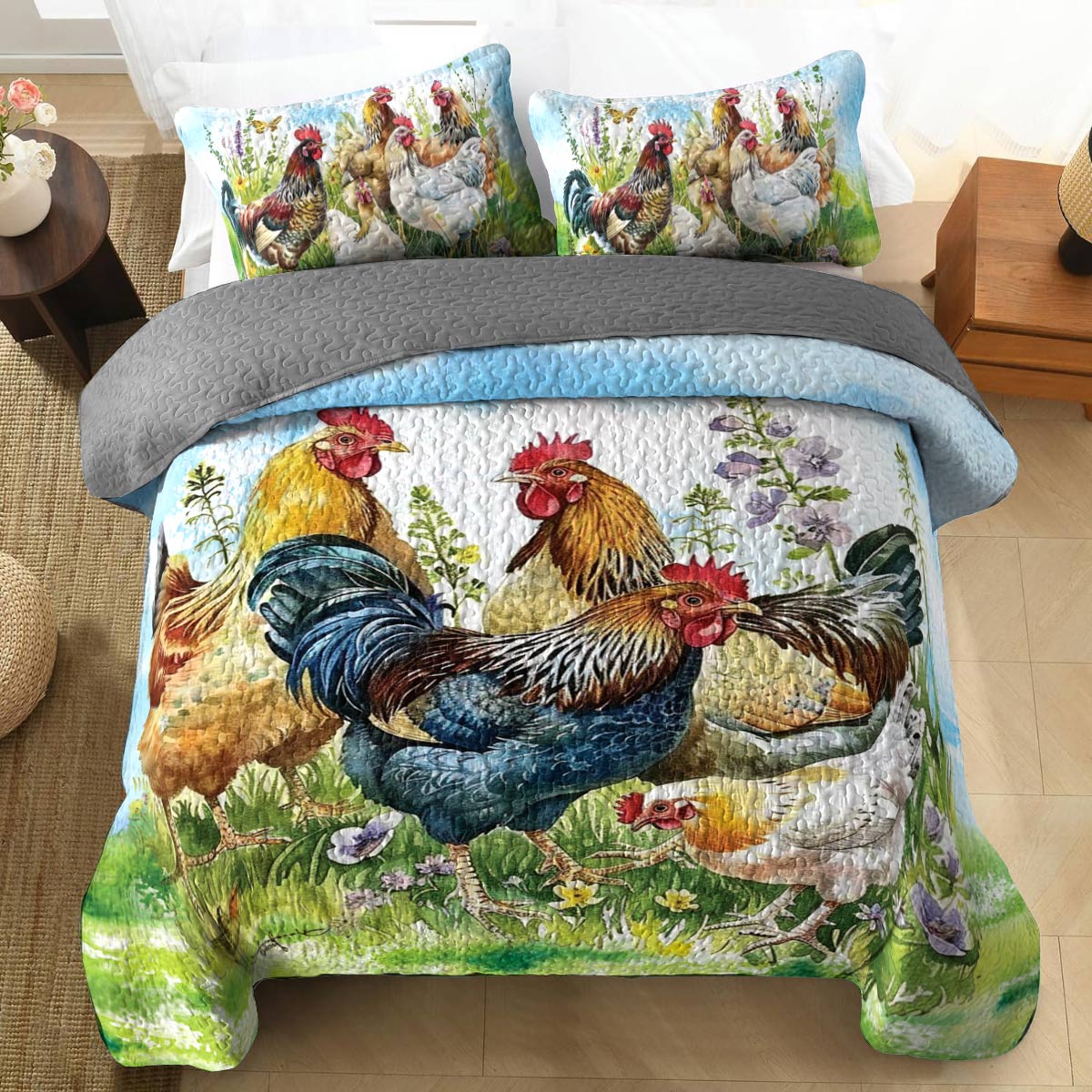 Shineful All Season Quilt 3-Piece Set Chicken family