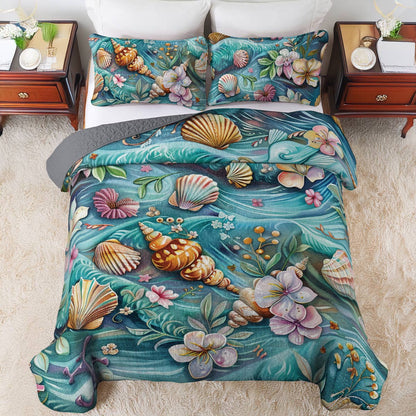 Shineful All Season Quilt 3-Piece Set SeaShell Flower