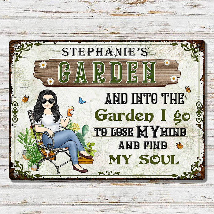 Shineful And Into The Garden I Go Gardening Girl - Garden Sign - Personalized Custom Classic 2D Flat Print Metal Signs