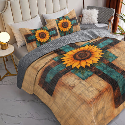 Shineful All Season Quilt 3-Piece Set God Sunflower Patch