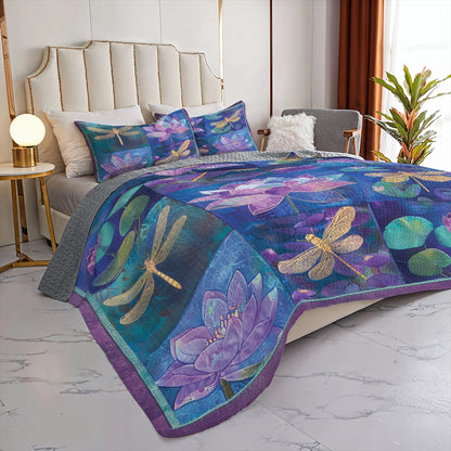 Shineful All Season Quilt 3-Piece Set Luminous Dragonfly Garden