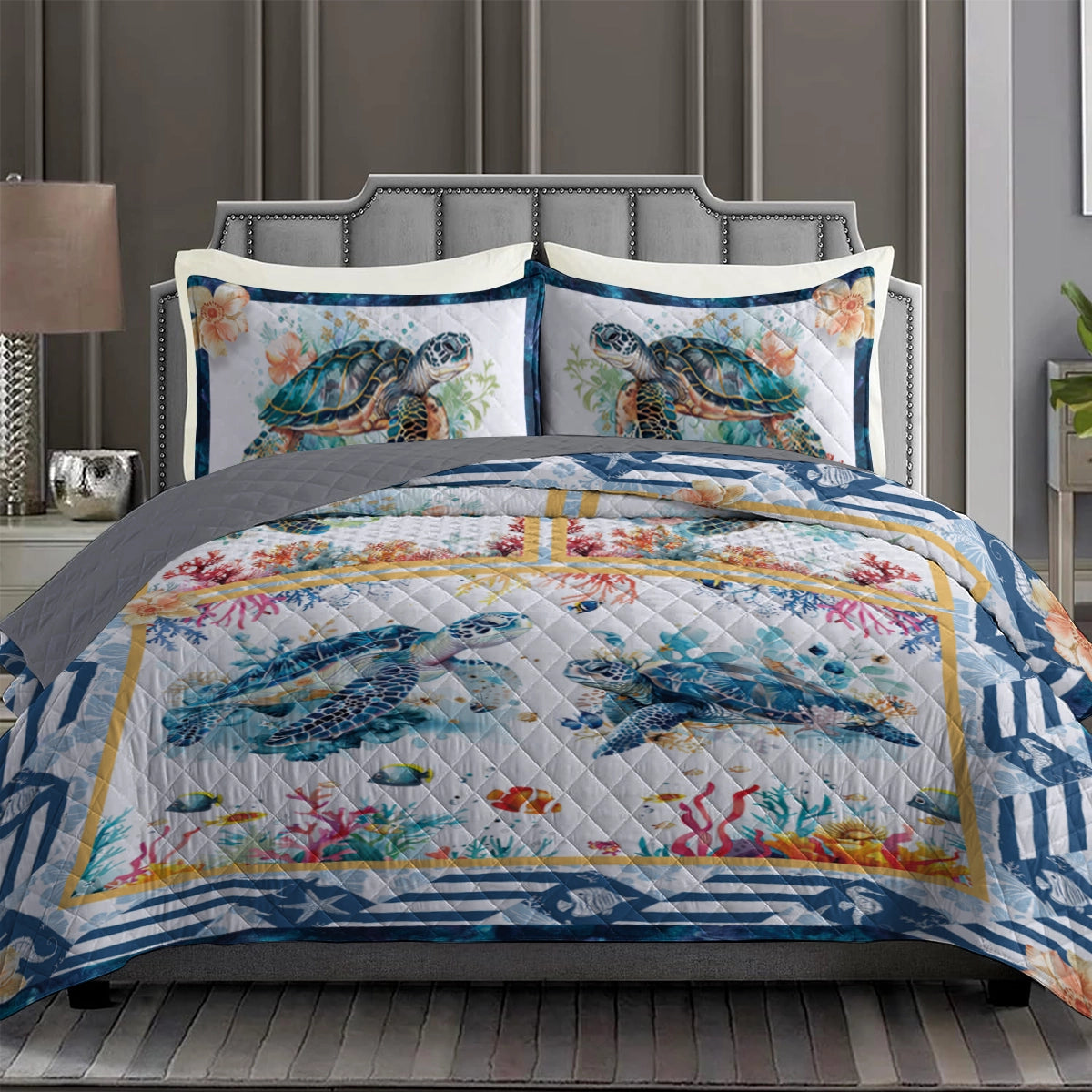 Shineful All Season Quilt 3-Piece Set Serene Sea Turtle