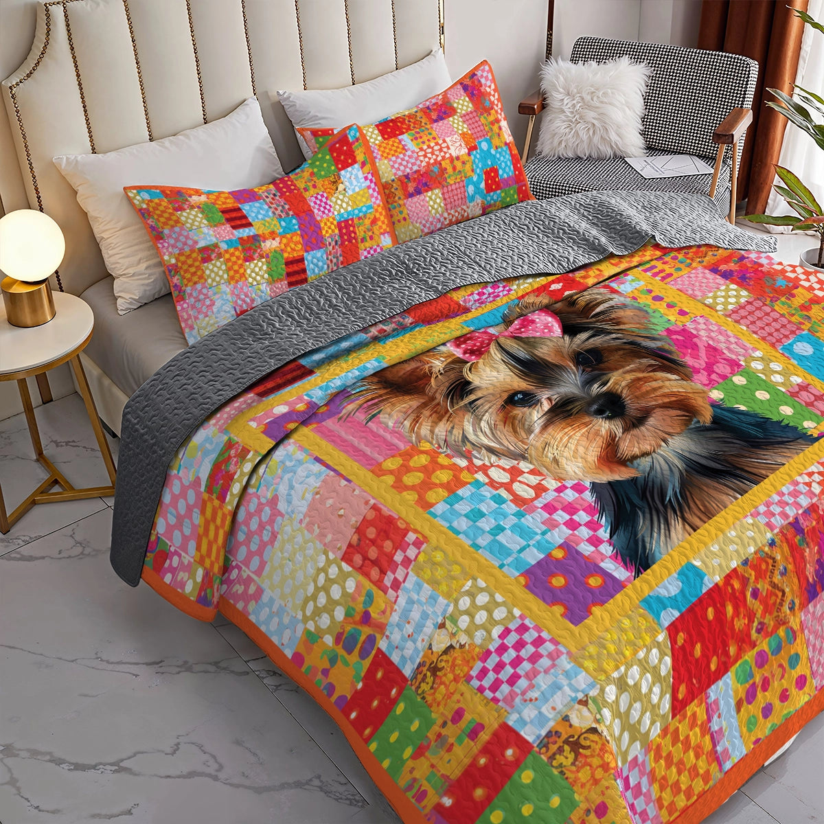 Shineful All Season Quilt 3-Piece Set Yorkie Vibrant Delight