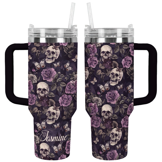 Shineful Tumbler Personalized Midnight Blossoms Skull