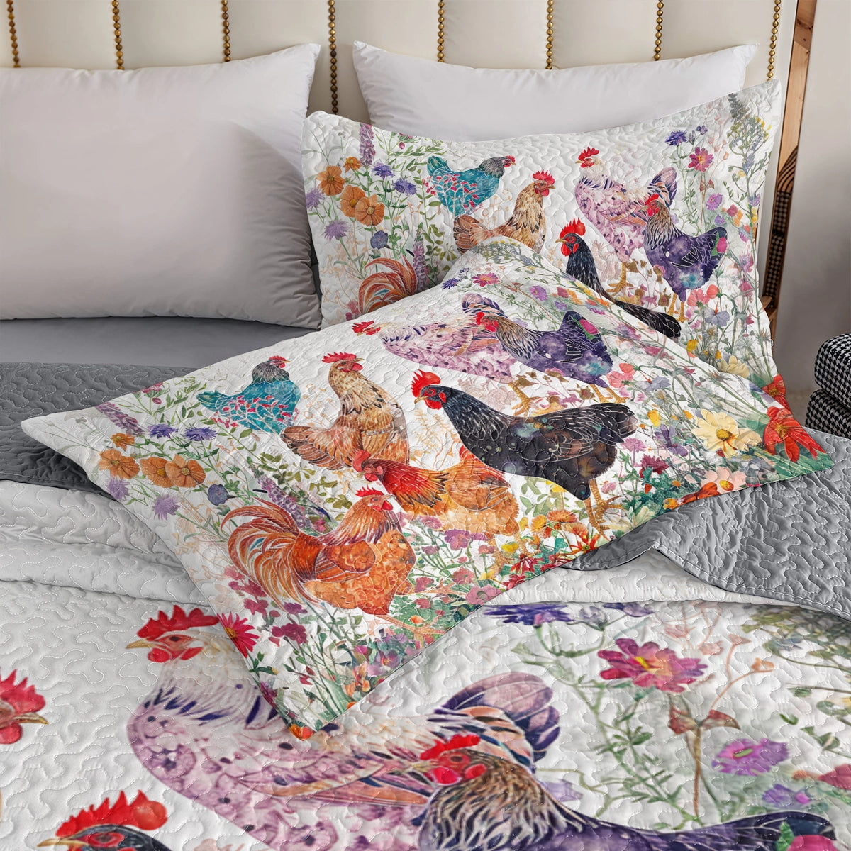 Shineful All Season Quilt 3-Piece Set Chicken Rooster Garden Bliss