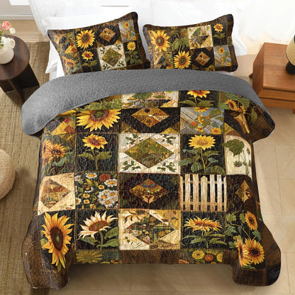 Shineful All Season Quilt 3-Piece Set Sunflower Golden Harves