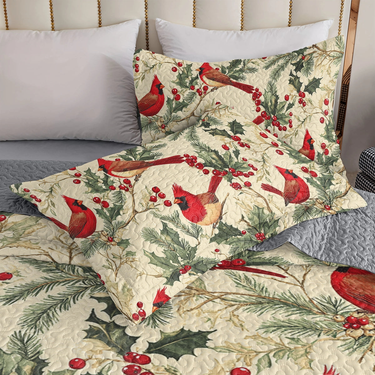 Shineful All Season Quilt 3-teiliges Set Winter Cardinal Harmony