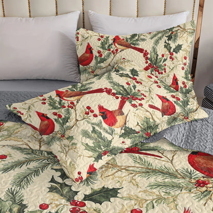 Shineful All Season Quilt 3-Piece Set Winter Cardinal Harmony