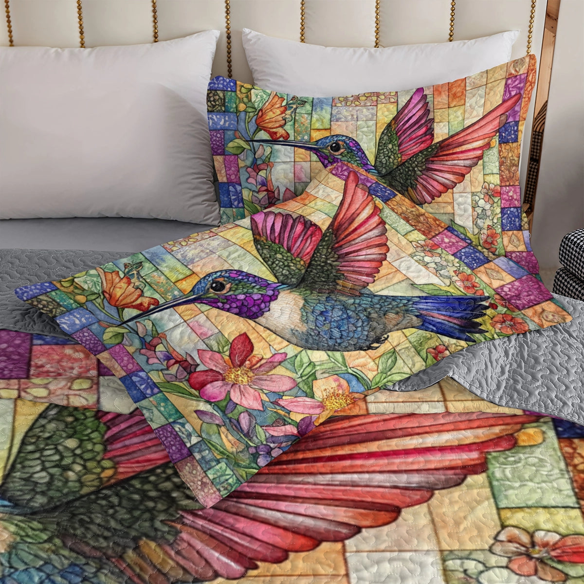 Shineful All Season Quilt 3-Piece Set Vibrant Hummingbird Garden