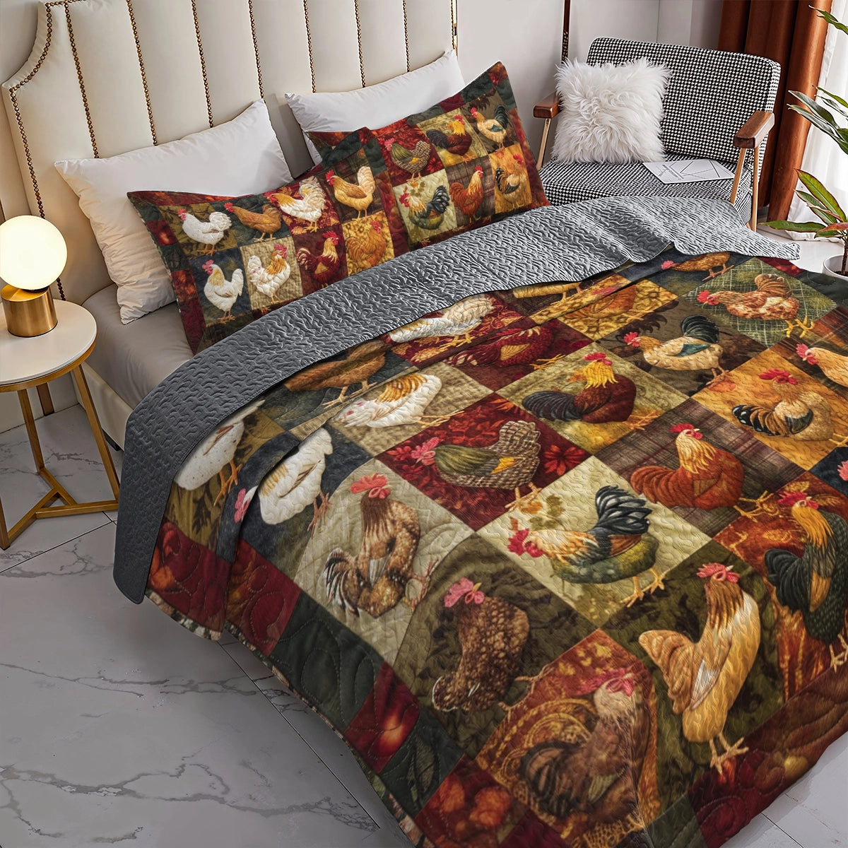 Shineful All Season Quilt 3-teiliges Set Chicken Rooster's Roost 