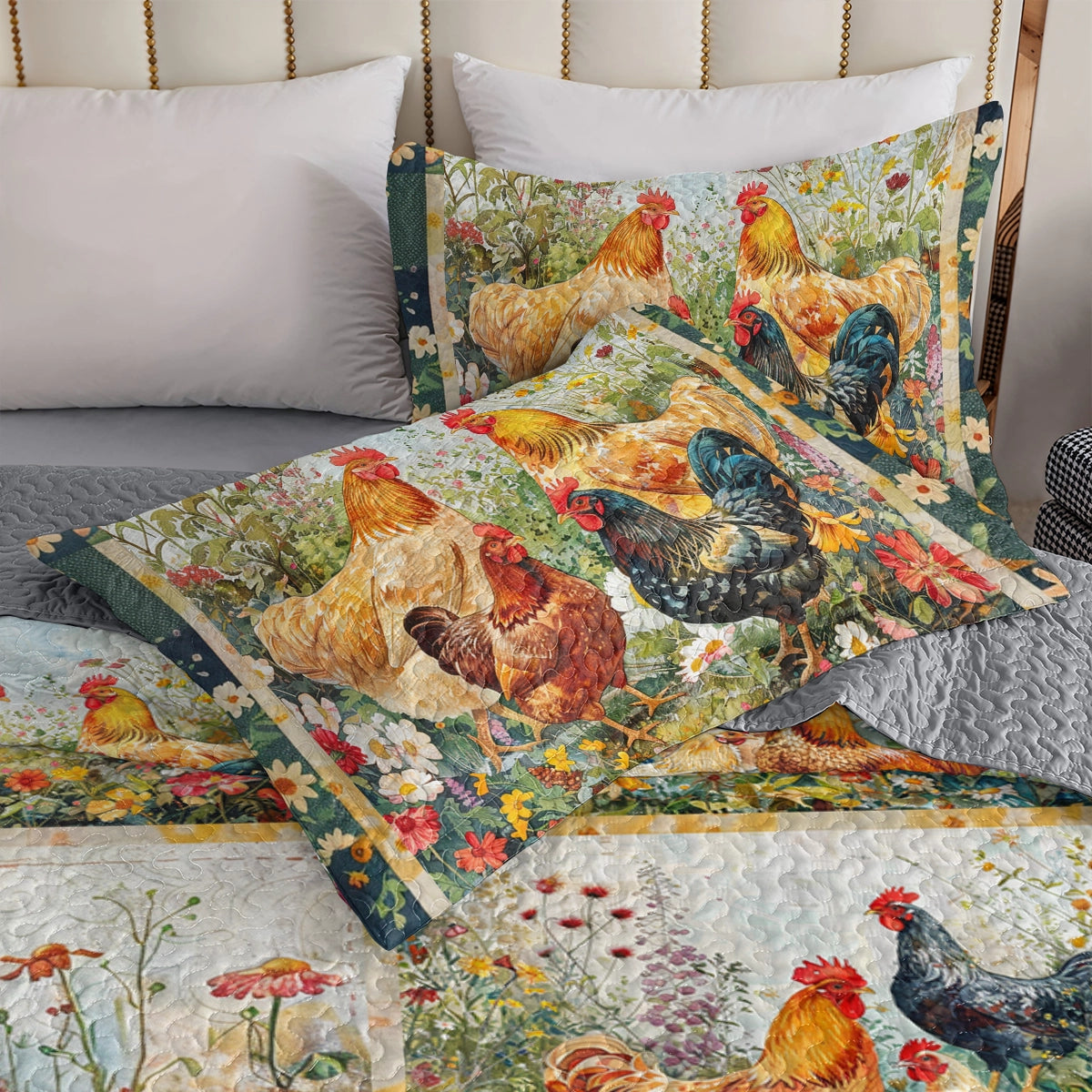 Shineful All Season Quilt 3-Piece Set Chicken Country Rooster Paradise