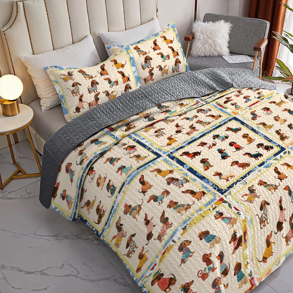 Shineful All Season Quilt 3-Piece Set Patchwork Dachshund