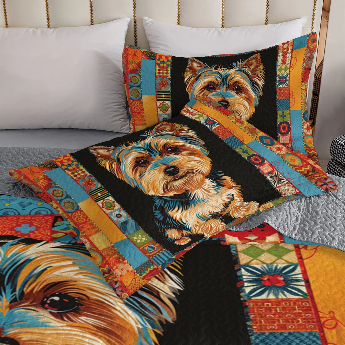 Shineful All Season Quilt 3-Piece Set Yorkie Patchwork Bliss