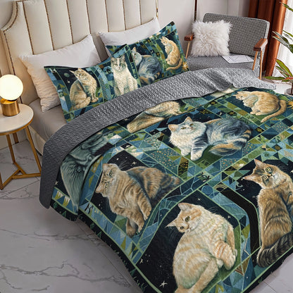 Shineful All Season Quilt 3-Piece Set Cat Purrfect Companions