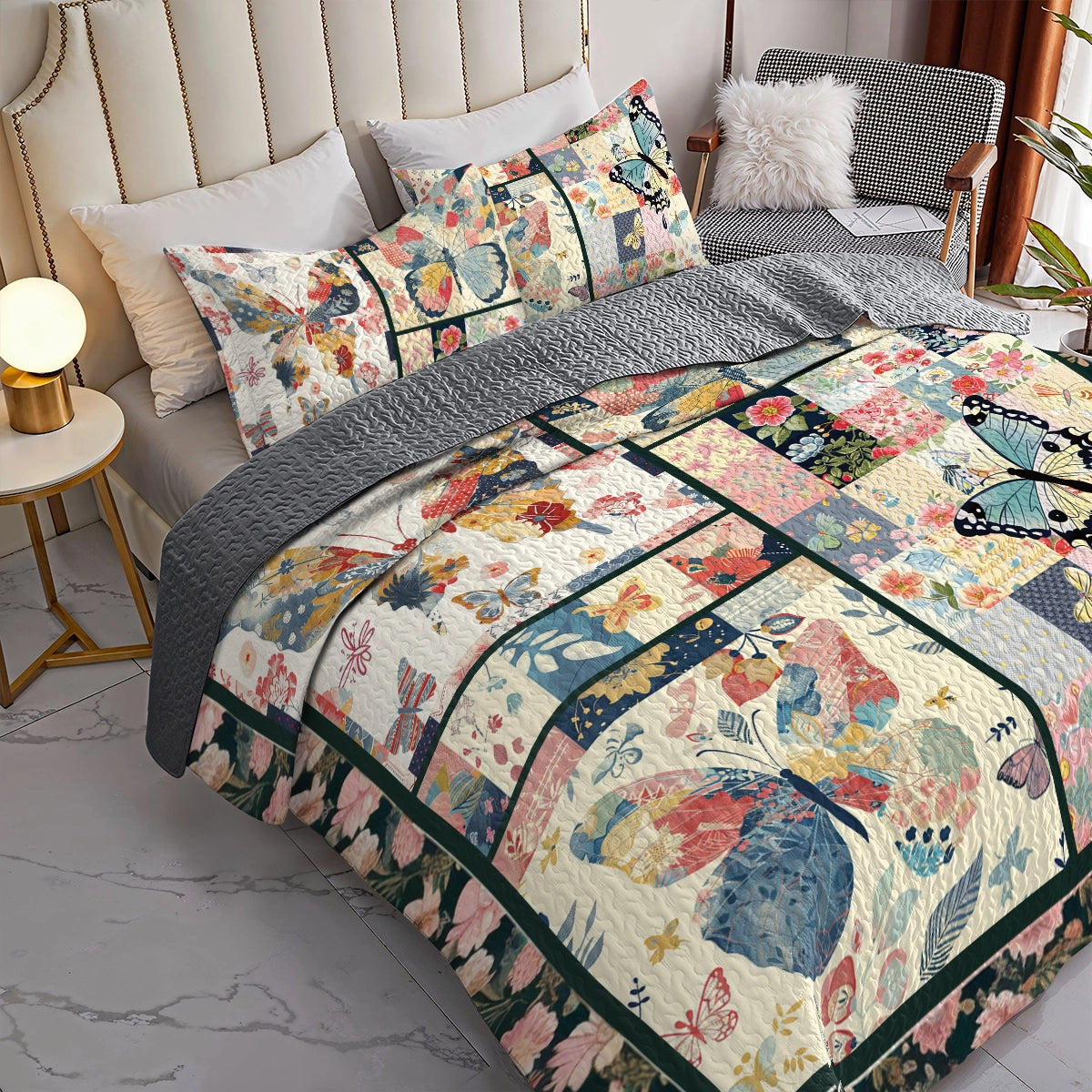 Shineful All Season Quilt 3-Piece Set Blossom Butterfly Haven