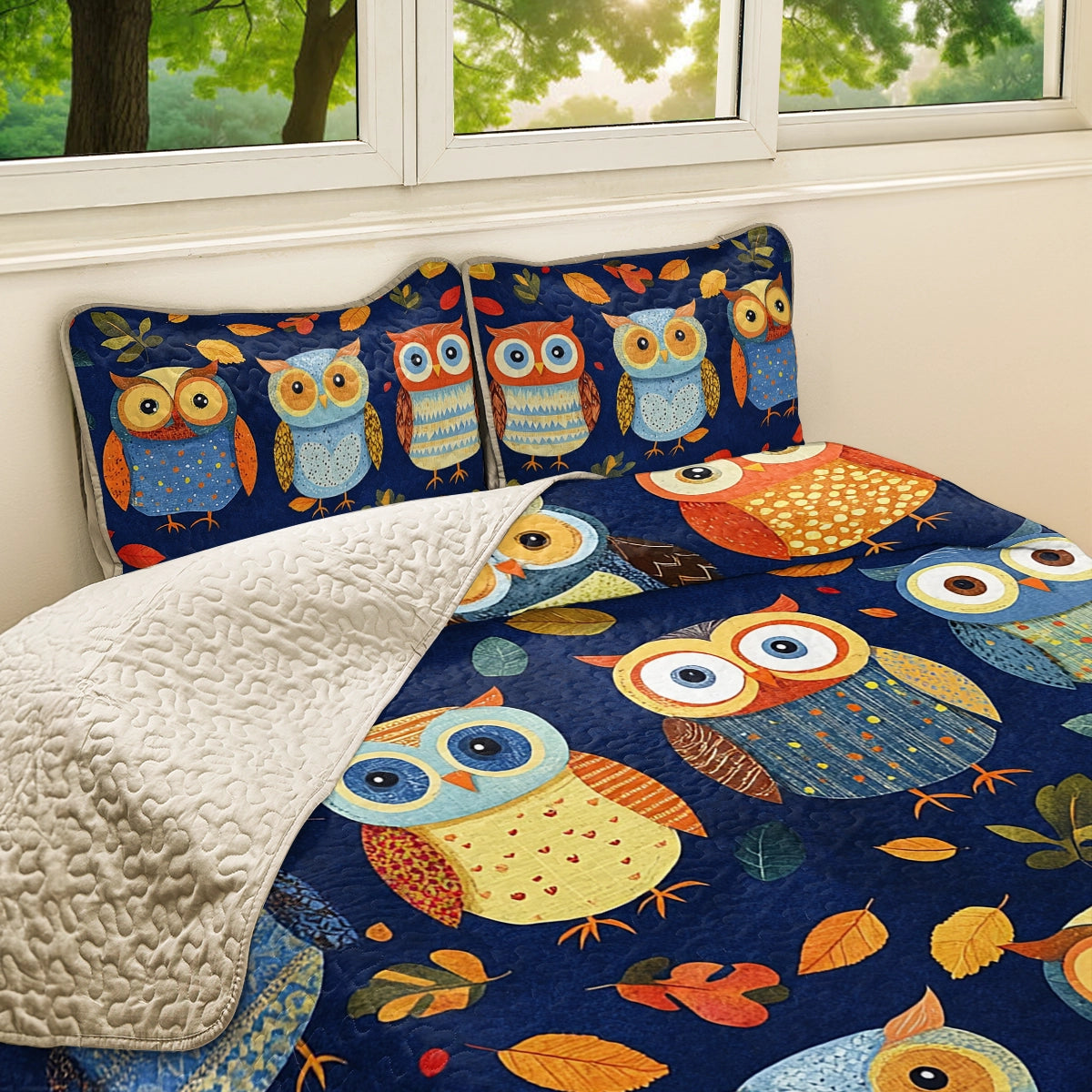 Shineful All Season Quilt 3-Piece Set - Fall Foliage Owl Friends