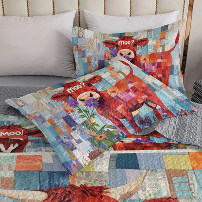 Shineful All Season Quilt 3-Piece Set Cow Moo Patchwork Delight