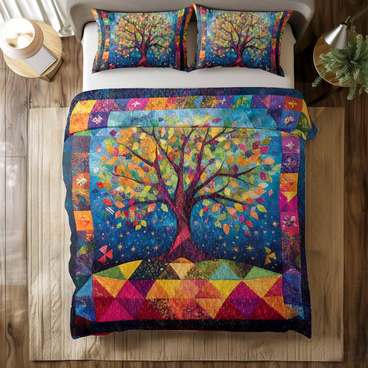 Ensemble de courtepointe toutes saisons Shineful 3 pièces Couette Rainbow Tree