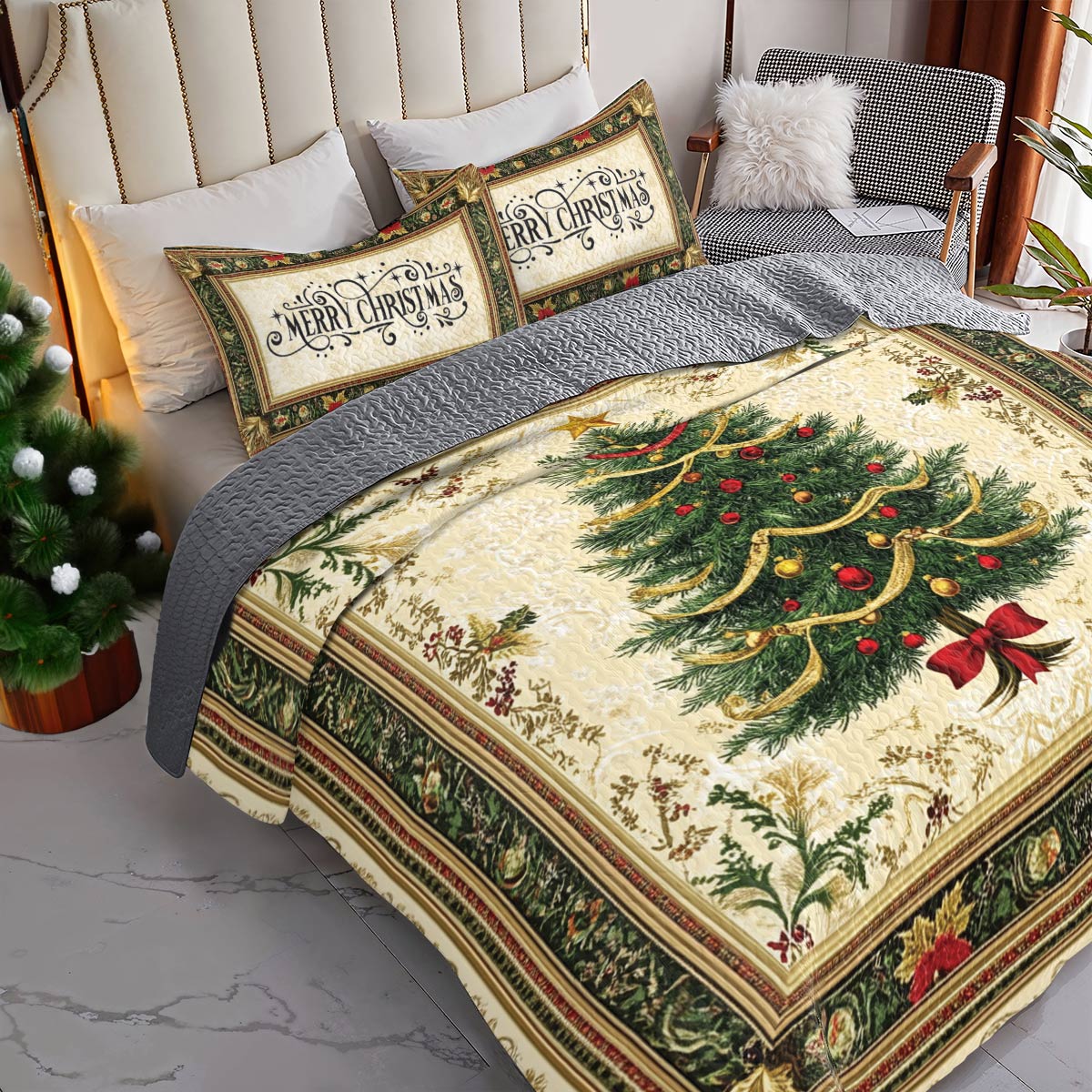 Shineful All Season Quilt 3-Piece Set Classic Christmas Tree