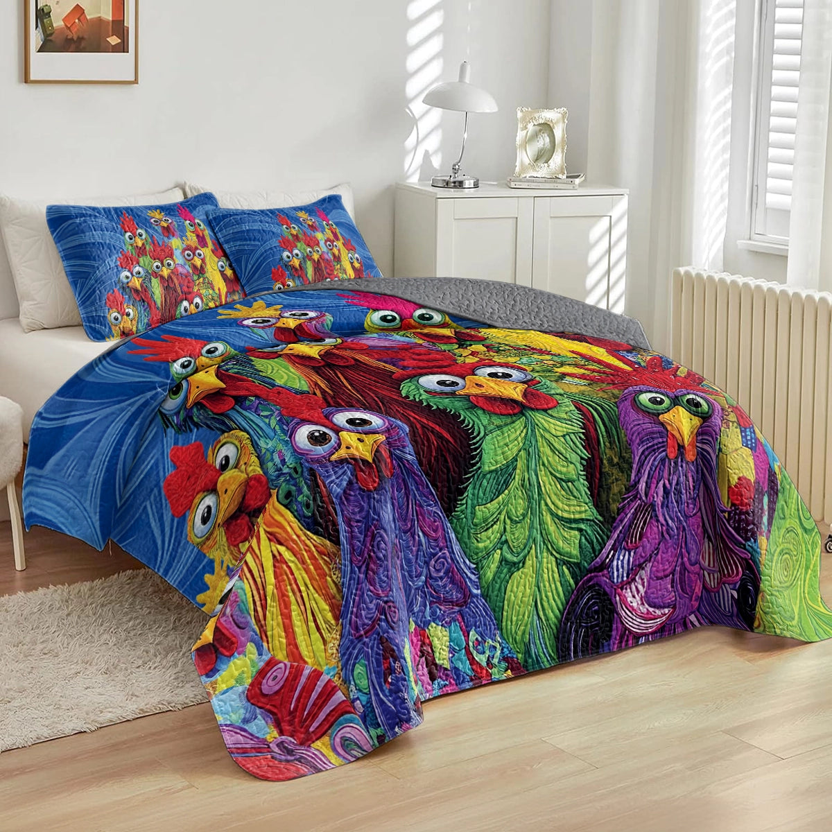 Shineful All Season Quilt 3-Piece Set - Chicken Funky Roosters