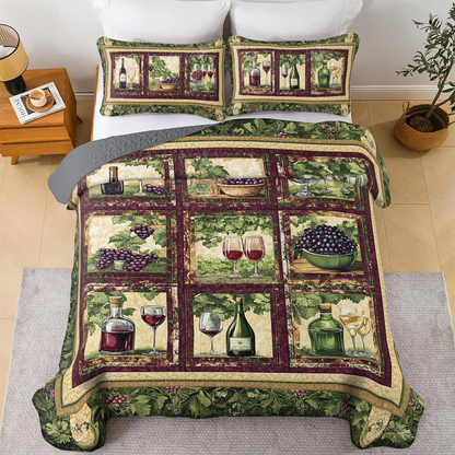 Shineful All Season Quilt 3-Piece Set Wine Vintage Vineyard