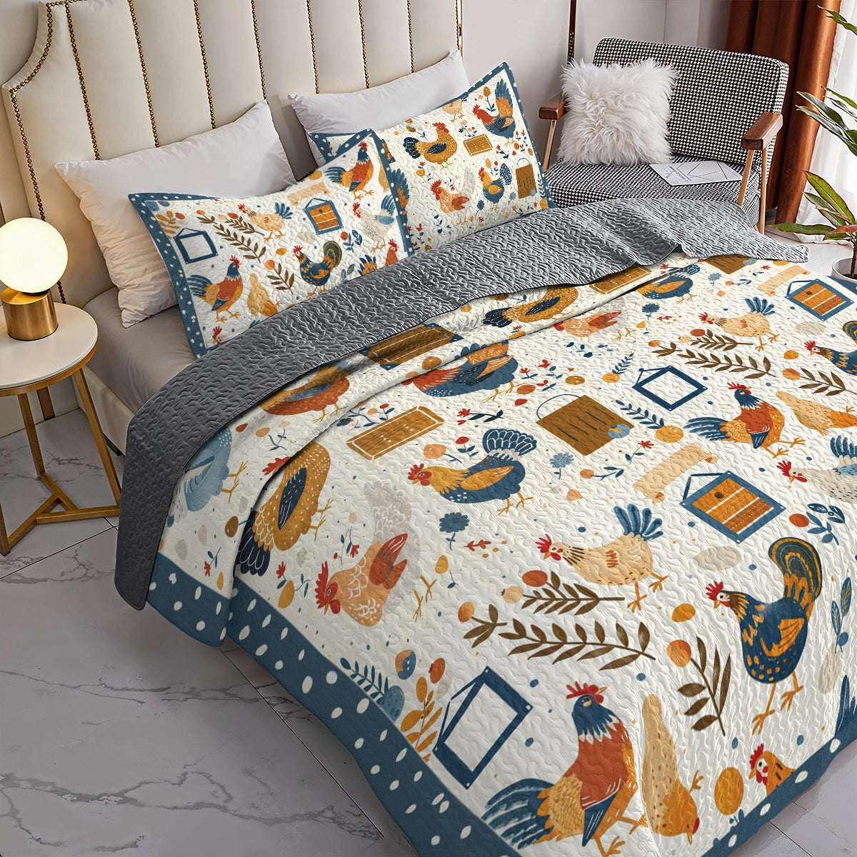 Shineful All Season Quilt 3-Piece Set Rustic Chicken