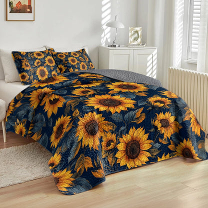 Shineful All Season Quilt 3-Piece Set - Bloom Golden Sunflower