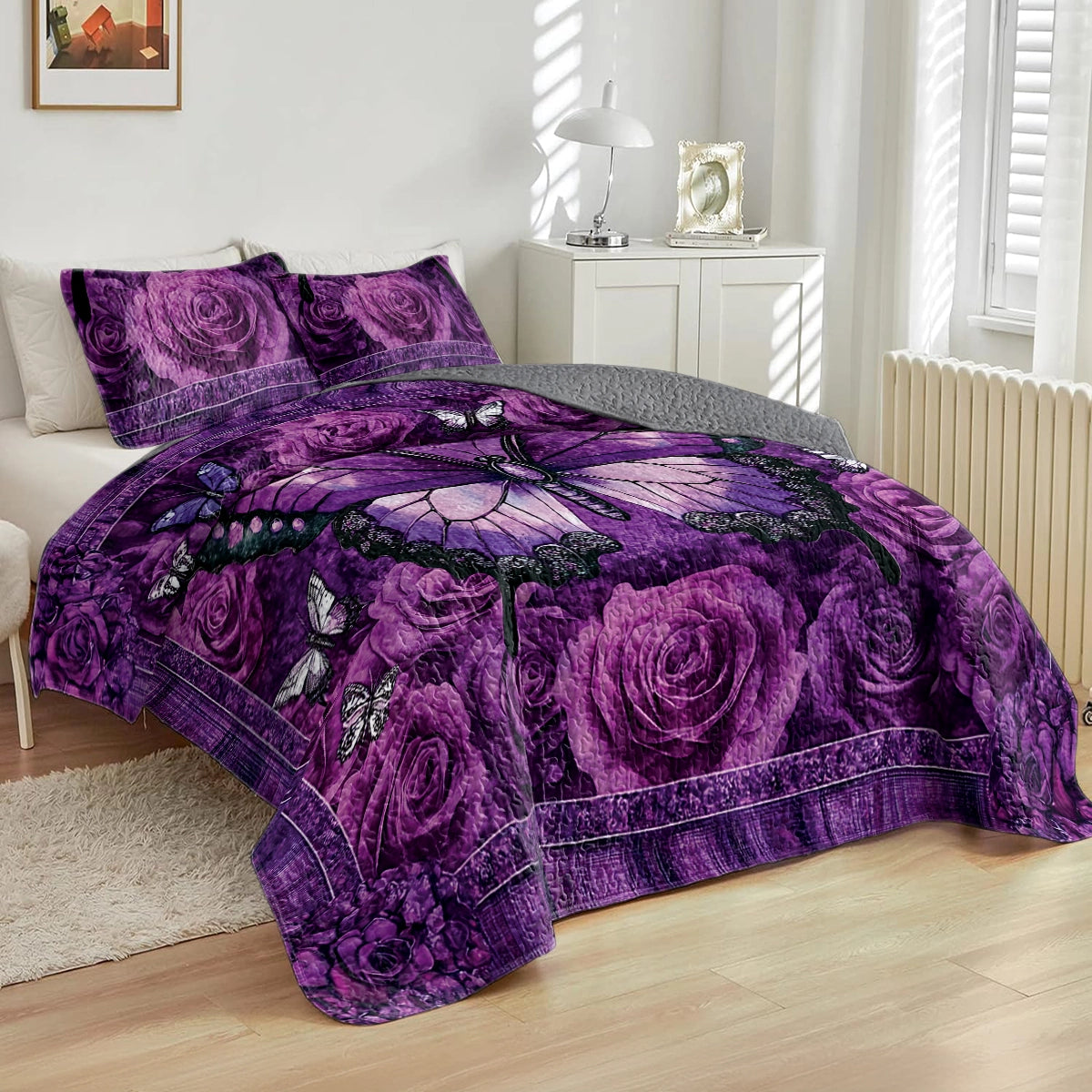 Shineful All Season Quilt 3-Piece Set - Purple Butterfly Dreams