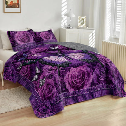 Shineful All Season Quilt 3-Piece Set - Purple Butterfly Dreams