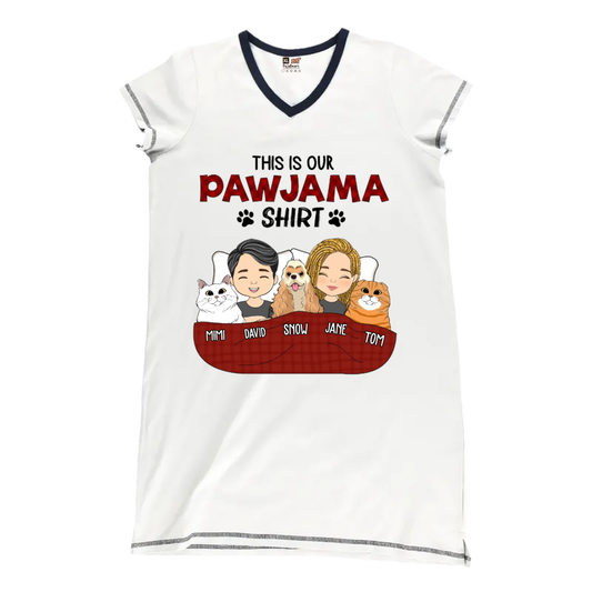 Pet Lovers - Pawjama Shirt Couple Personalized Women’s V-Neck Nightshirts V-Neck Women’s Nightshirts