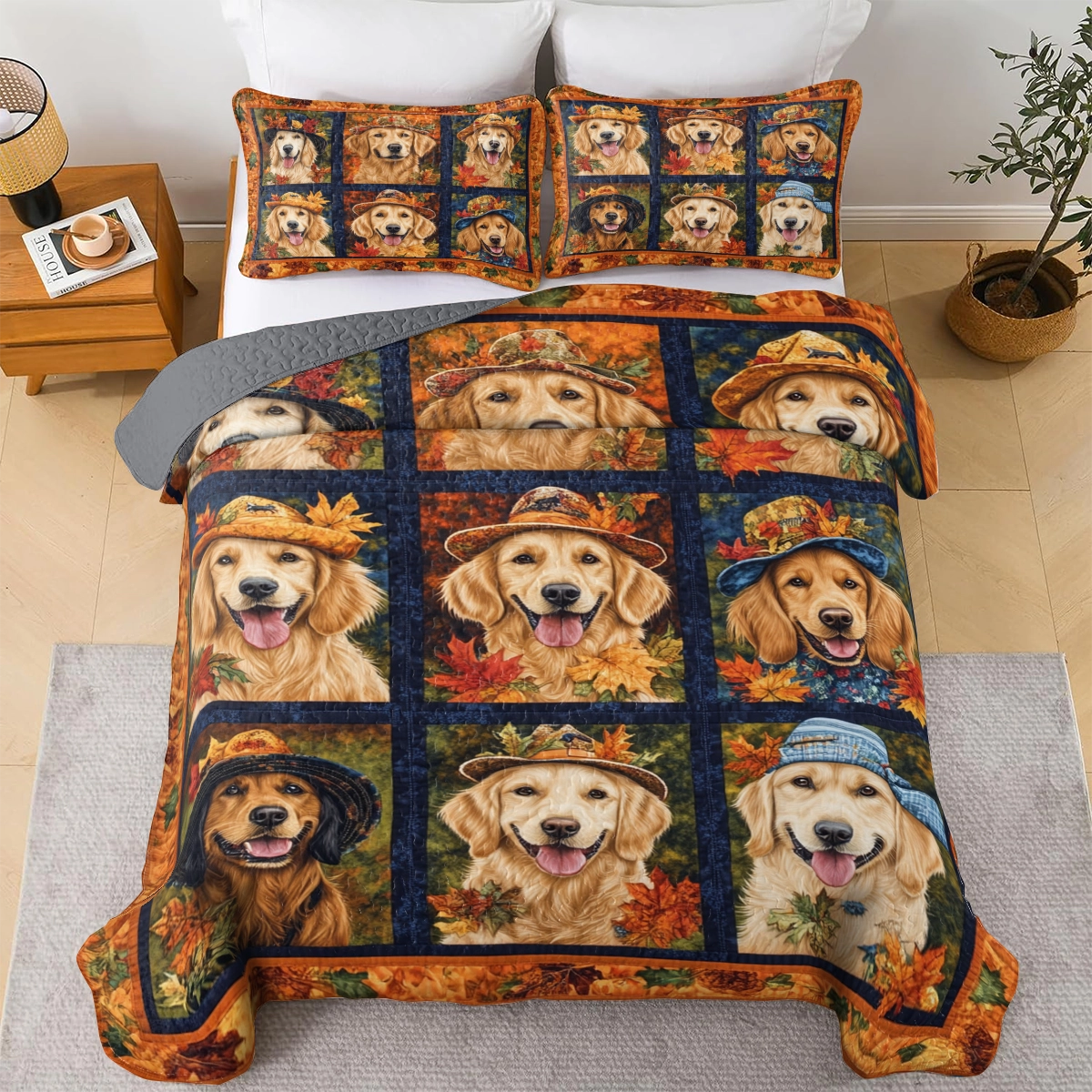 Shineful All Season Quilt 3-Piece Set Golden Autumn Friends