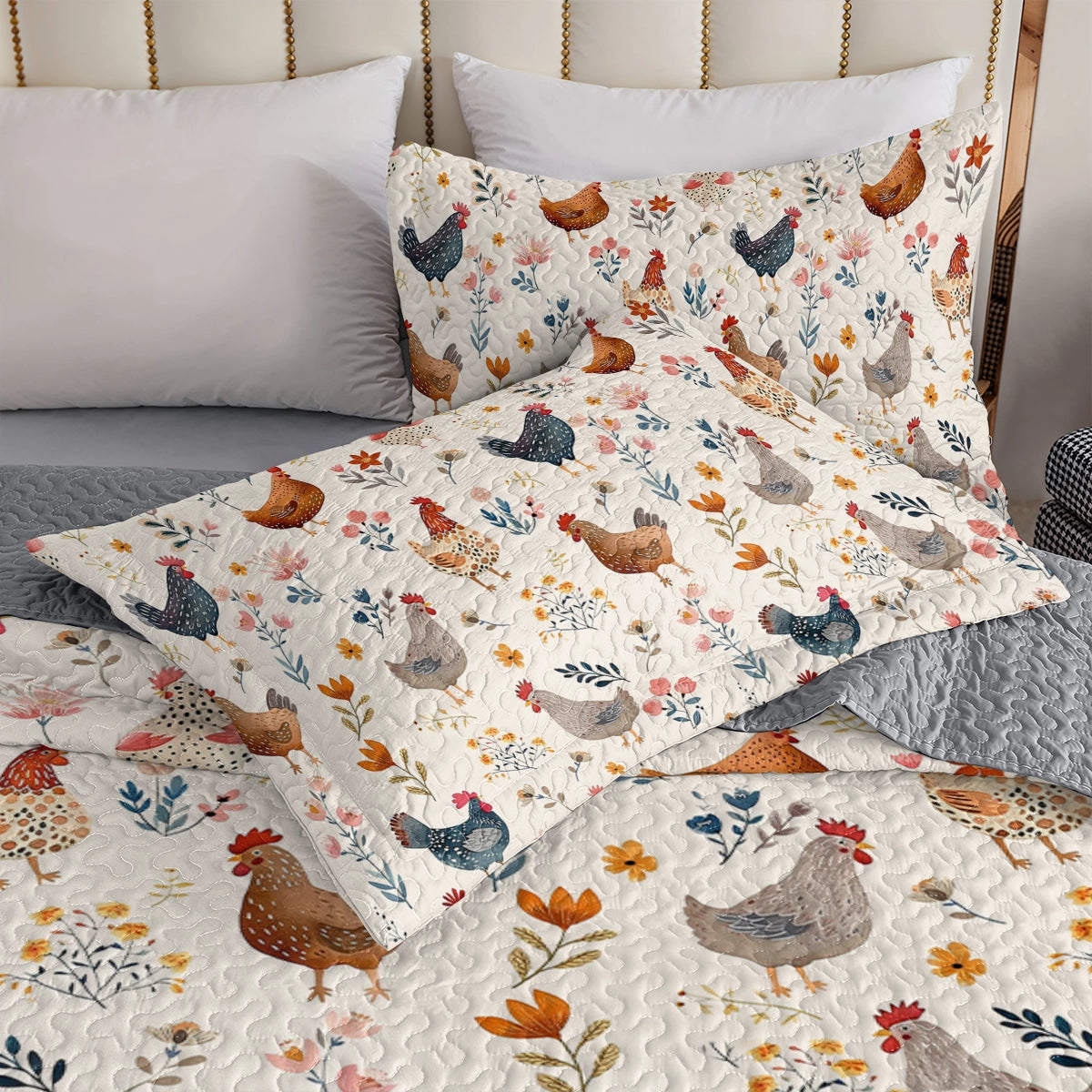 Shineful All Season Quilt 3-Piece Set Chicken Flower