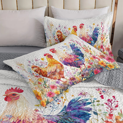 Shineful All Season Quilt 3-Piece Set Country Chicken Romance