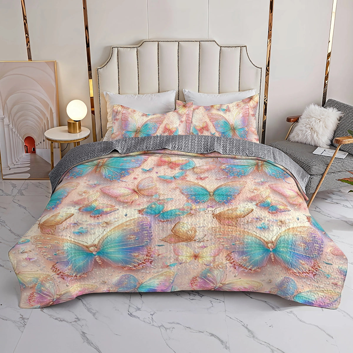 Shineful All Season Quilt 3-Piece Set - Butterfly Fluttering Fantasy