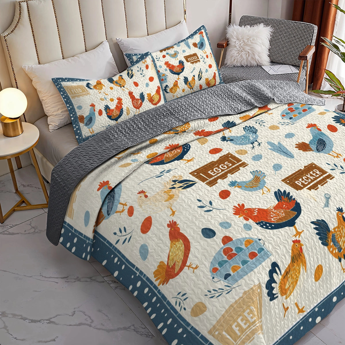 Shineful All Season Quilt 3-teiliges Set Farmhouse Flock Chicken