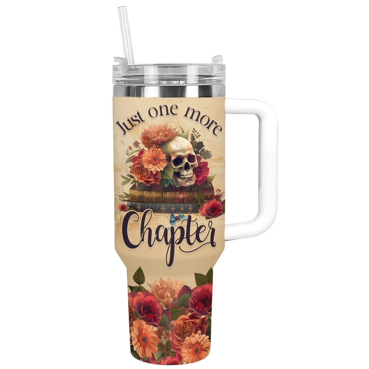 Glänzender Becher Totenkopf &amp; Blumen Lesen