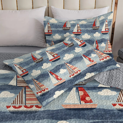 Shineful All Season Quilt 3-Piece Set Sailing Sailboat Serenity