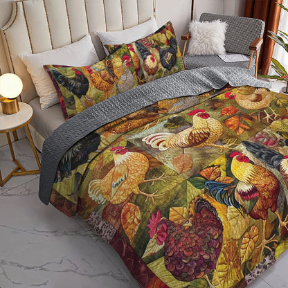 Shineful All Season Quilt 3-Piece Set Harvest Chicken