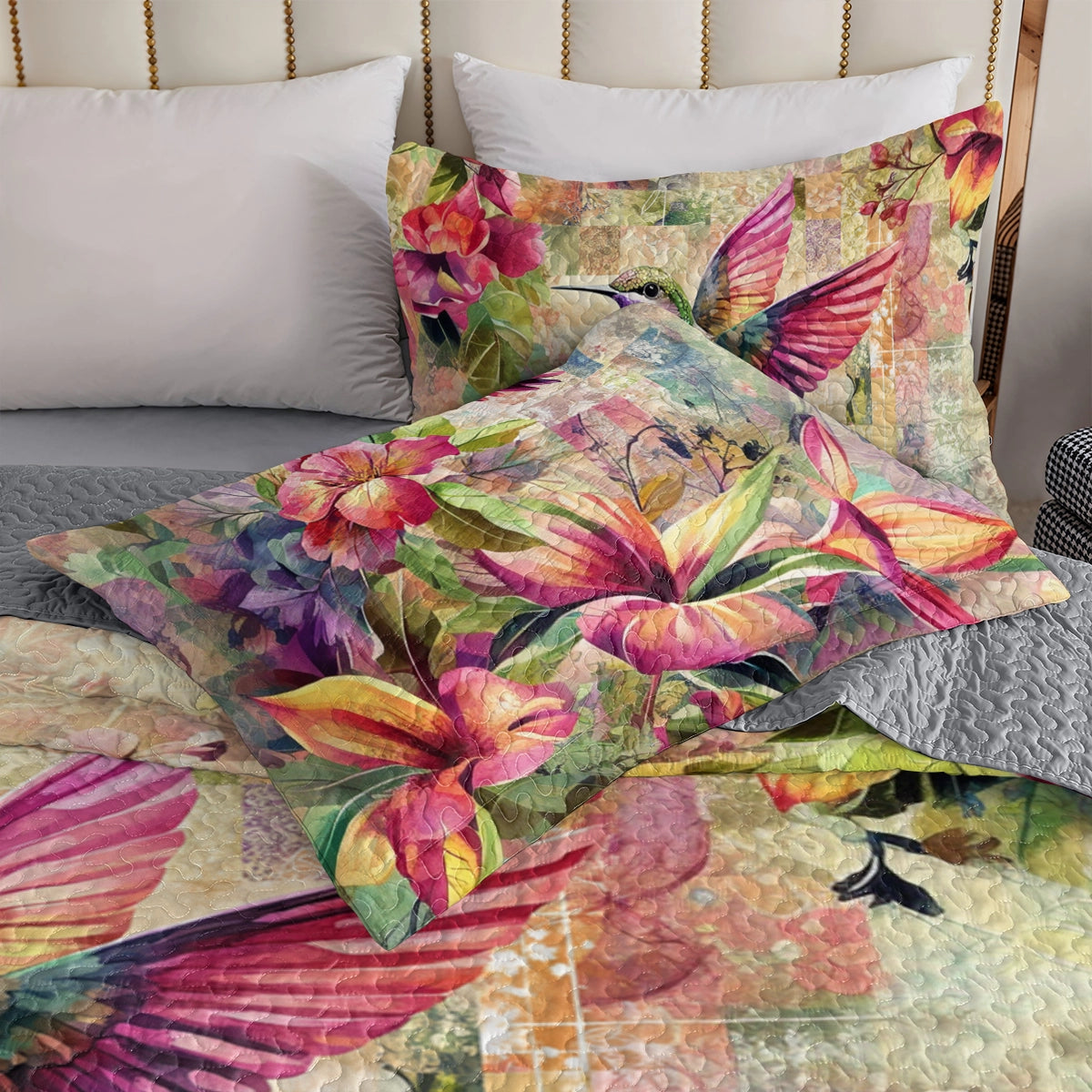 Shineful All Season Quilt 3-Piece Set Hummingbird Floral Flight