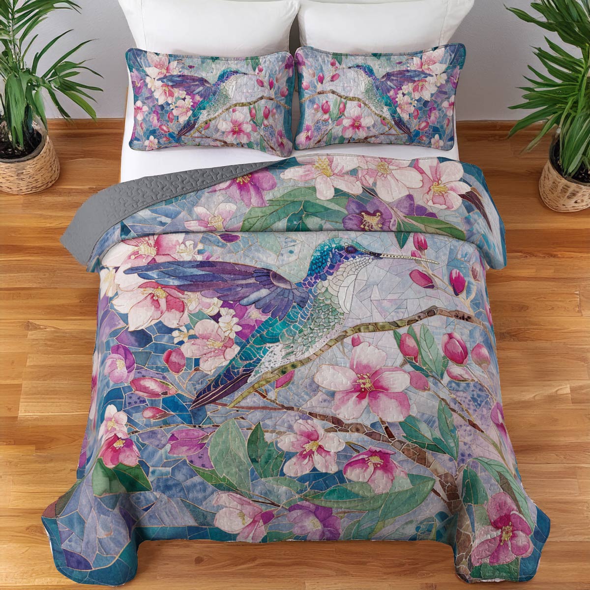 Shineful All Season Quilt 3-Piece Set Blossom Hummingbird