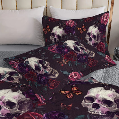 Shineful All Season Quilt 3-Piece Set Gothic Rose Skull