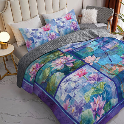 Shineful All Season Quilt 3-Piece Set Lily Dragonfly Harmony